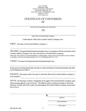 Fillable Online Certificate Of Conversion Fax Email Print Pdffiller