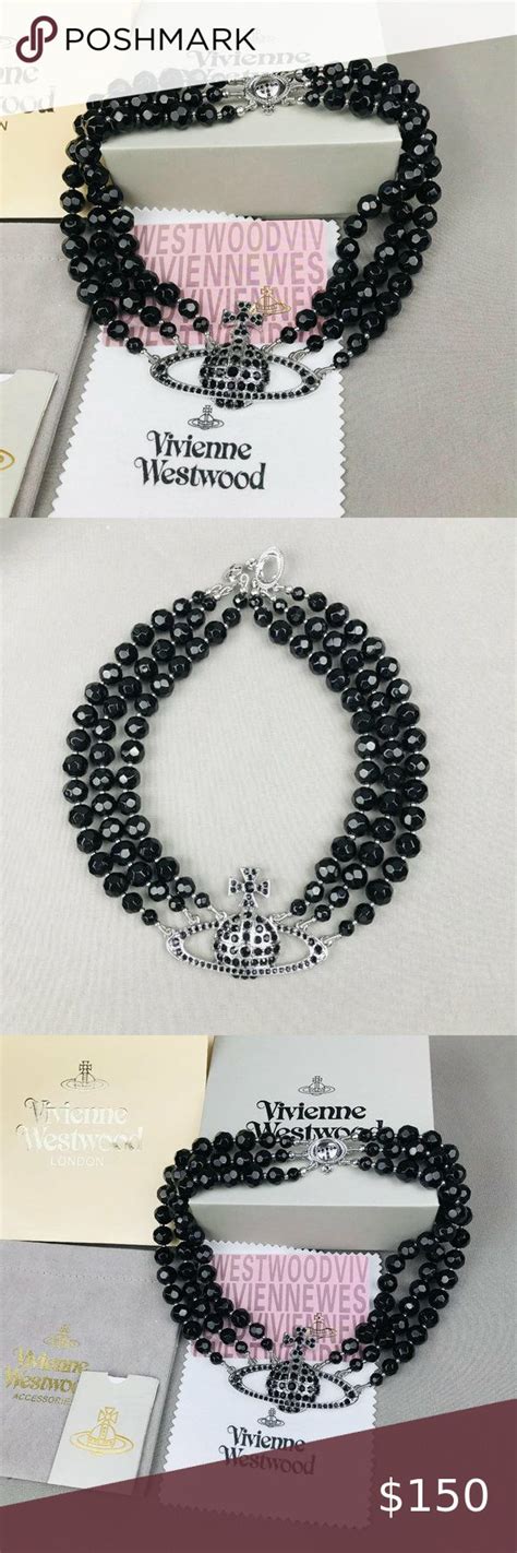 Vivienne Westwood Three Row Pearl Bas Relief Choker In Black Swarovski