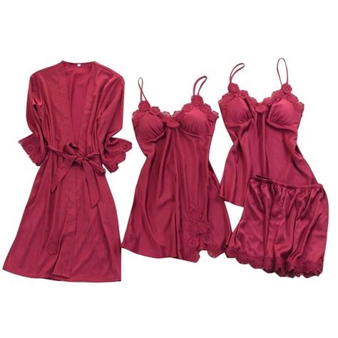 YUHAOTIN Christmas Lingerie Set Plus Size Satin Silk Pajamas Women