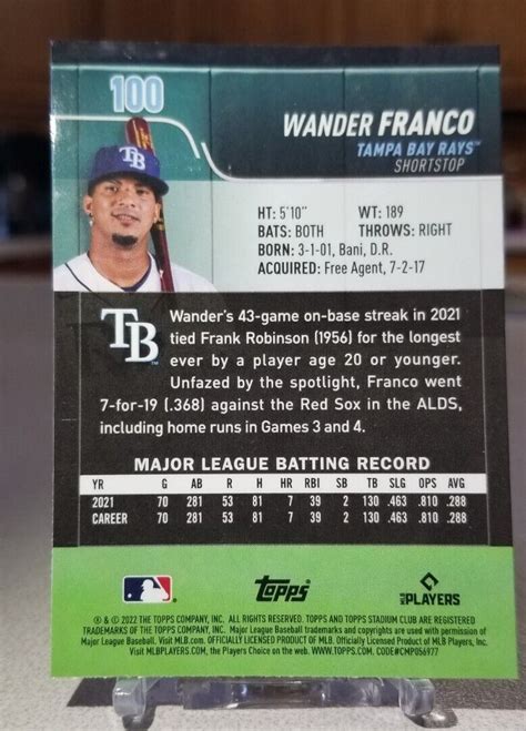 2022 Topps Stadium Club Chrome Wander Franco 100 Rookie X Fractor Rays