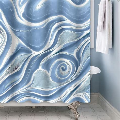 Transform Your Bathroom With A Stylish Dark Blue Marble Shower Curtain