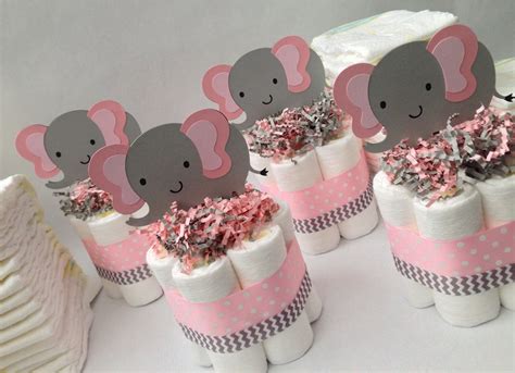 Four Pink Grey Elephant Mini Diaper Cakes Baby Shower Etsy