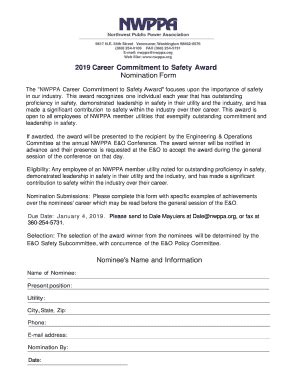 Fillable Online 2019 Career Commitment to Safety Award Nomination Form Fax Email Print - pdfFiller