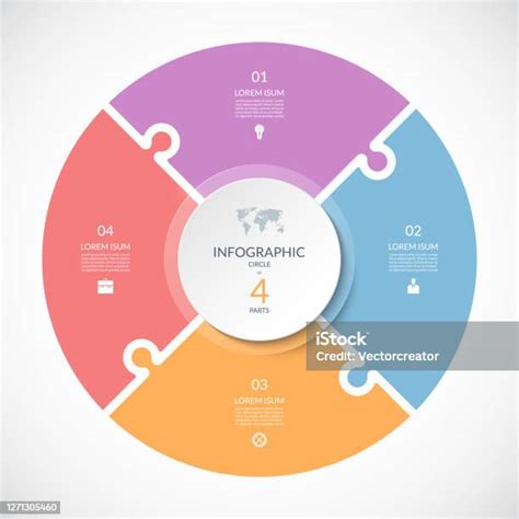 벡터 인포그래픽 퍼즐 원형 템플릿 4 개의 부품 옵션으로 다이어그램을 순환합니다 차트 그래프 보고서 프레젠테이션 웹 디자인에