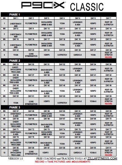 P90x Workout Chart Ascseneed