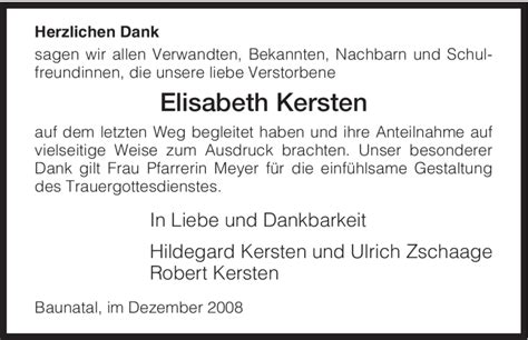 Traueranzeigen Von Elisabeth Kersten Trauer Hna De