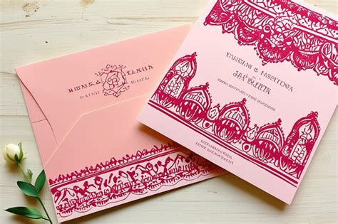 Premium Photo Elegant Fassi Henna Wedding Invitation In Pink Moroccan