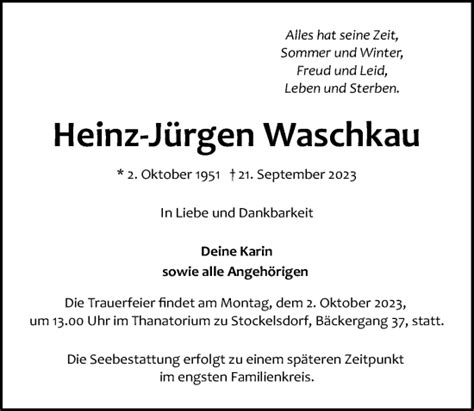 Traueranzeigen von Heinz Jürgen Waschkau trauer anzeigen de