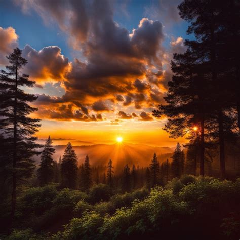 Premium Photo | Sunrise over the forest in the mountains sunrise over ...