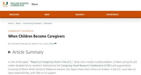 When Children Become Caregivers Press Release University Of Miami