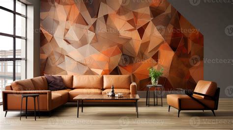 Modern living room with wooden geometric wall, Generative AI 33487091 ...