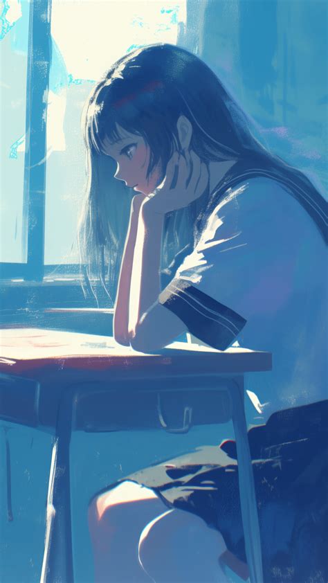 Anime Girl Student Classroom 4K #2473a Wallpaper PC Desktop