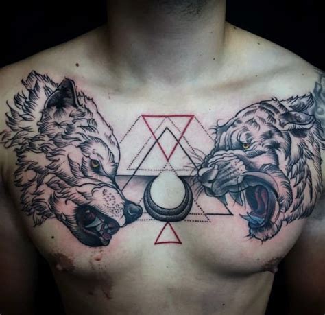 60 Wolf Chest Tattoo Designs For Men - Manly Ink Ideas