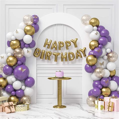 Load image into Gallery viewer, Gold, White, Purple Balloon Garland Kit