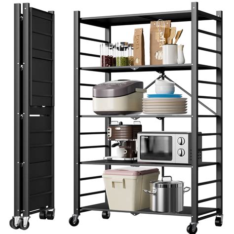 Tier Storage Shelving Unit Foldable Storage Shelf With Wheels Heavy