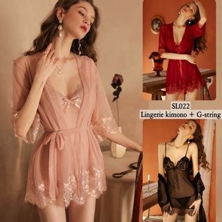 Jual Satu Set Sexy Lingerie Kimono Transparan Baju Tidur Sexy Wanita