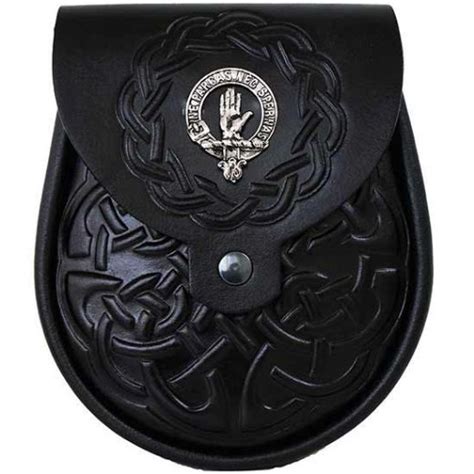 Clan Crest Highlands Made Celtic Black Leather Sporrans Scots Connection