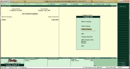 Tally First Chapter How To Create Company Alter Select Shut And