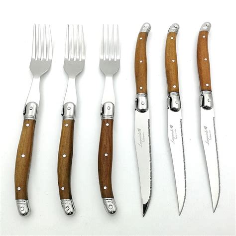 6Pcs Laguiole Steak Messen Vork Set Rvs Japanse Bestek Hout Diner Mes