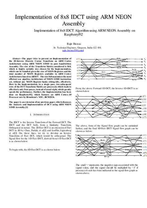 (PDF) Implementation of 8x8 IDCT using ARM NEON Assembly Implementation ...