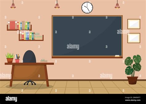 School Classroom Interior Room Blackboard Furniture Flat Design Vector ...