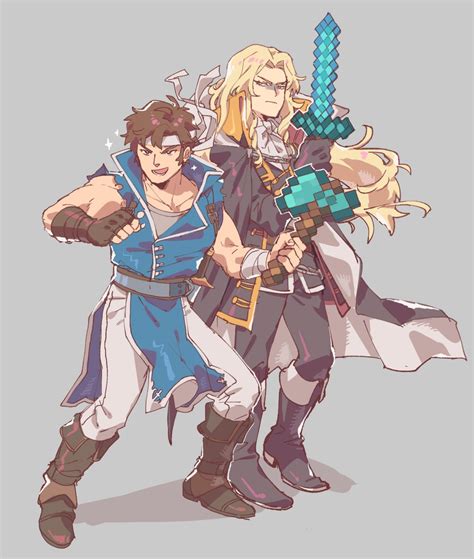 Safebooru 2boys Alucard Castlevania Axe Belt Blonde Hair Blue Eyes Brown Hair Cape