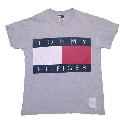 Vintage Tommy Hilfiger Flag T Shirt Size Large Gray Throwback Vault