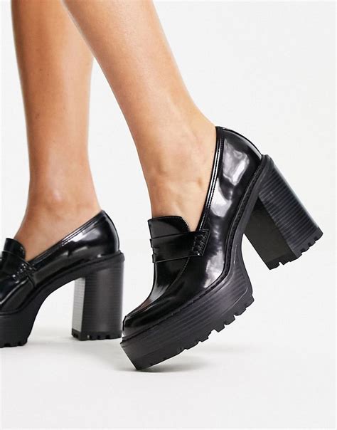 Steve Madden Kimberley Heeled Chunky Loafers In Black Patent