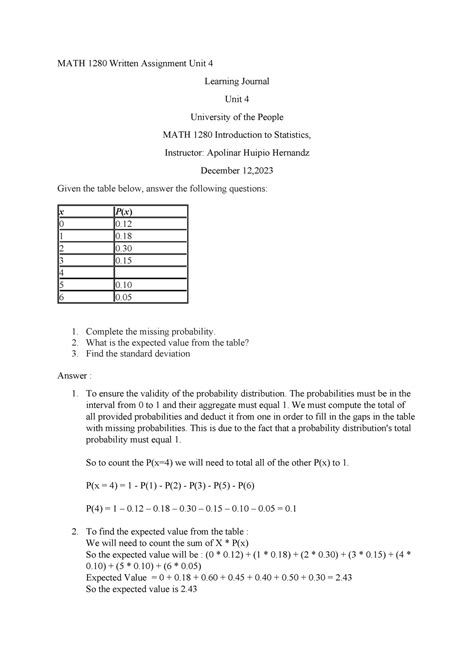 Math Written Assignment Unit Math Written Assignment Unit