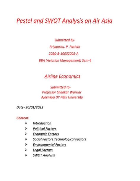 Pestel And Swot Analysis On Air Asia Pdf