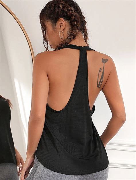 Yoga Basic Racer Backless Drop Armhole Sports Tank Top Workout Tops