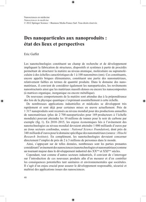 Pdf “des Nanoparticules Aux Nanoproduits Etats Des Lieux Et