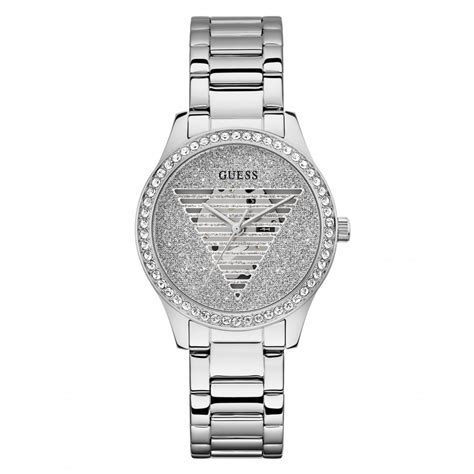 Guess Watches Guess Ladies Lady Idol Silver Glitz Cut Thru Logo Dial Stainless Steel Watch