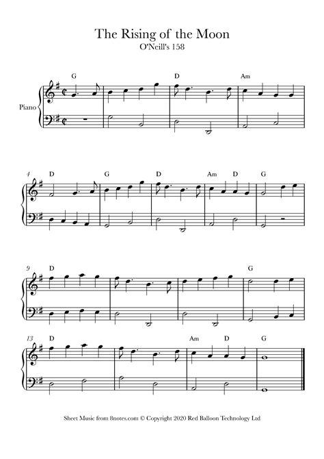 The Rising Of The Moon Irish Folk Song Sheet Music For Piano