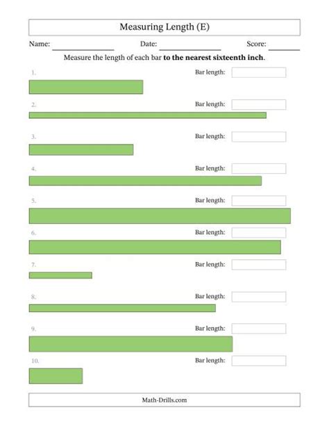 Measuring Length Of Bars To The Nearest Sixteenth Inch E