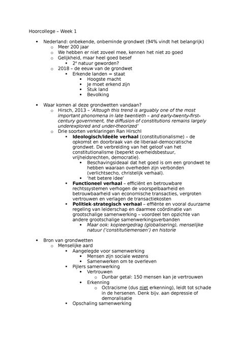 220418 Week 1 Aantekeningen Van Staatsrecht Hoorcollege Werkgroep