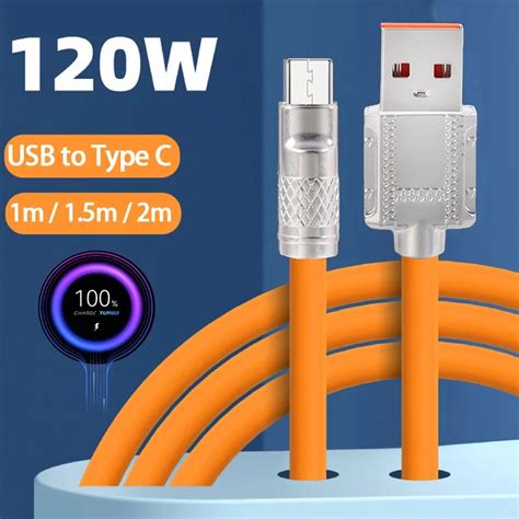 สายชาร์จ Usb C 120w 6a อะลูมิเนียมอัลลอย ชาร์จเร็ว พร้อมไฟแสดงสถานะการ