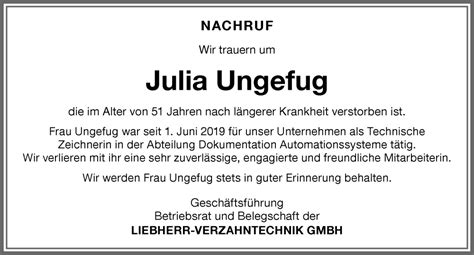 Traueranzeigen Von Julia Ungefug Allg Uer Zeitung