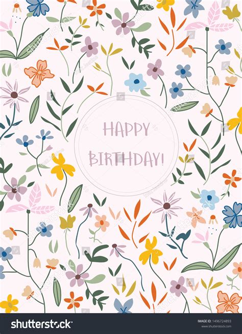 Happy Birthday Botanical Wildflowers Greeting Card Stock Vector Royalty Free 1496724893