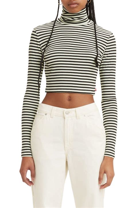 Levis Oriel Stripe Turtleneck Crop Top In White Lyst