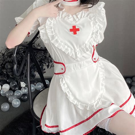 Women Nurse Uniform Costume Ruffle Short Apron Dress Erotic Sexy Cosplay Maid Ebay