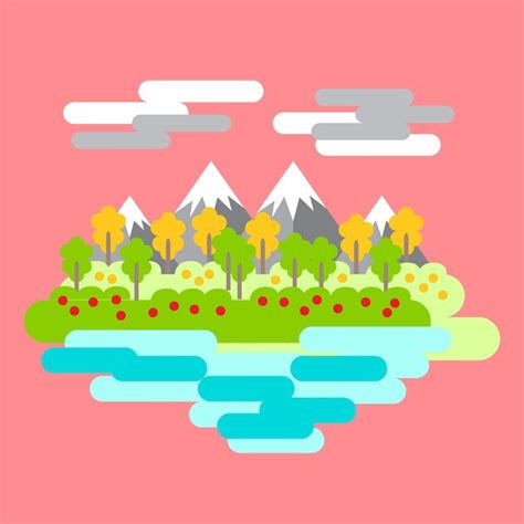 Premium Vector Flat Design Vector Landscape Nature