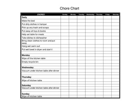 Printable Daily Chore Charts Templates | Printable chore chart, Chore ...