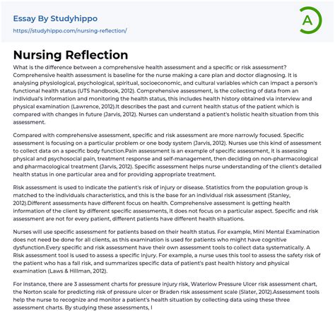 Nursing Reflection Essay Example Studyhippo