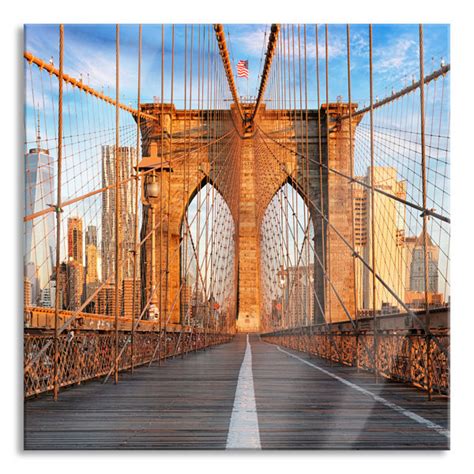 Ebern Designs Glasbild Leere Brooklyn Brücke in New York City Wayfair de