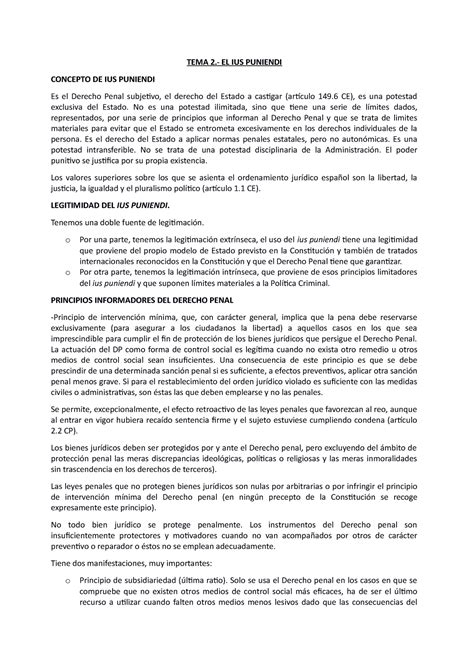 Tema 2 Bloque 1 Derecho Penal Parte General Tema 2 El Ius Puniendi Concepto De Ius