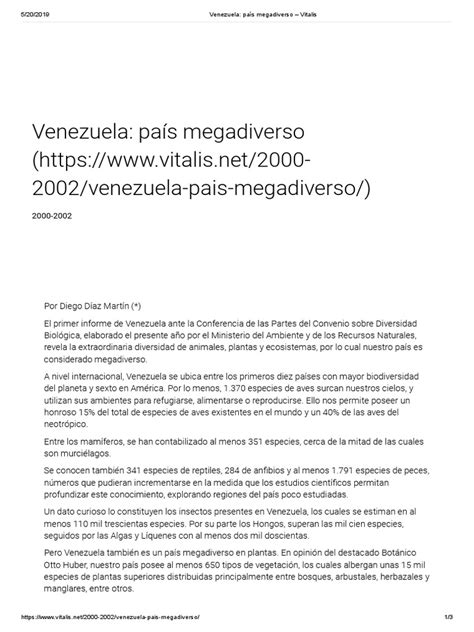 Venezuela País Megadiverso Vitalis Pdf Venezuela Biodiversidad