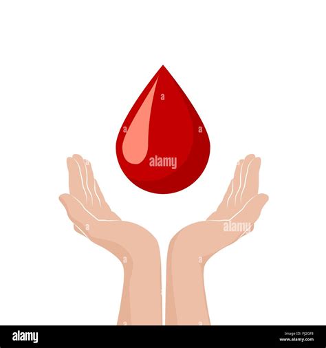 Two Hands Donate Blood World Blood Donor Day Concept Red Drop Symbol