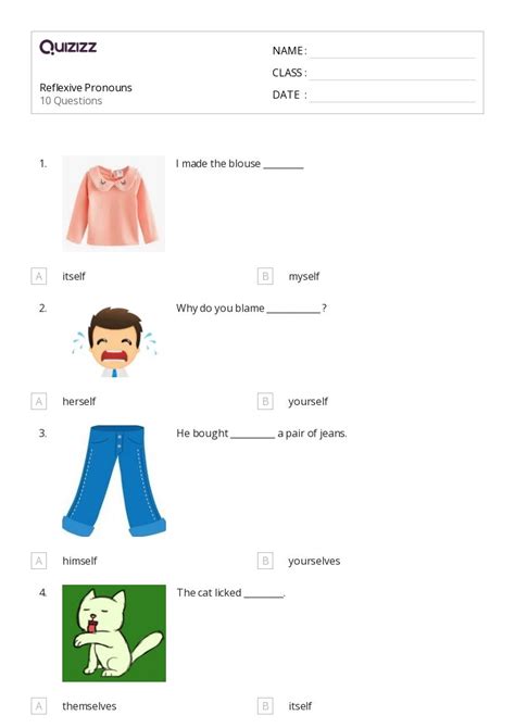 50 Reflexive Pronouns Worksheets For 3rd Year On Quizizz Free