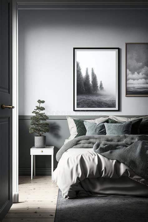 Modern Minimalistic Black and White Monochrome Bedroom in Scandinavian Style Concept. Generative ...